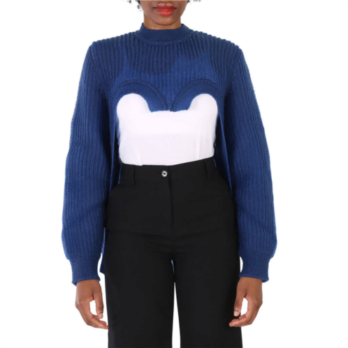 Burberry ladies warm royal blue cut-out knit technical reconstructed sweater