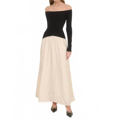 MOON RIVER off-shoulder sweater midi dress in black/ivory