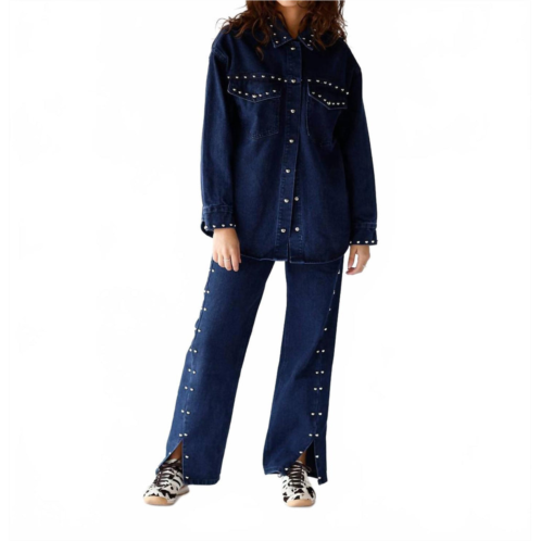 MOON RIVER studded stunning denim pants in blue
