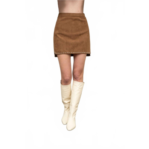MOON RIVER studded suede mini skirt in brown