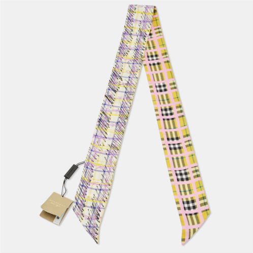 Burberry yellow/brown checked silk bandeu scarf