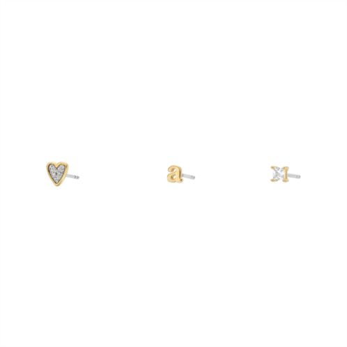 Fossil womens initials gold-tone brass stud earring set