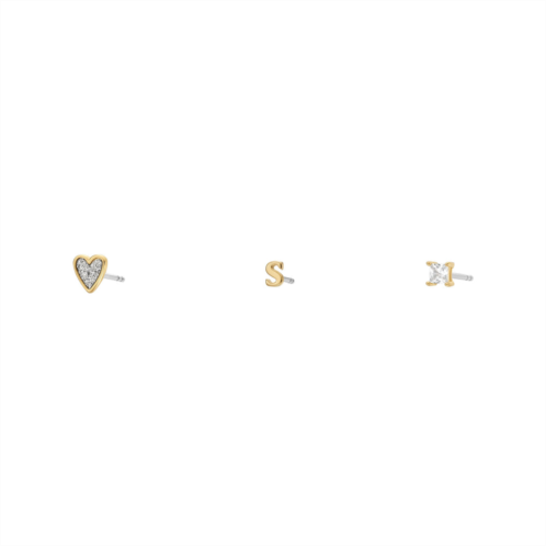 Fossil womens initials gold-tone brass stud earring set