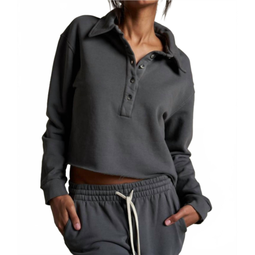 Perfectwhitetee vinny fleece henley sweatshirt in charcoal