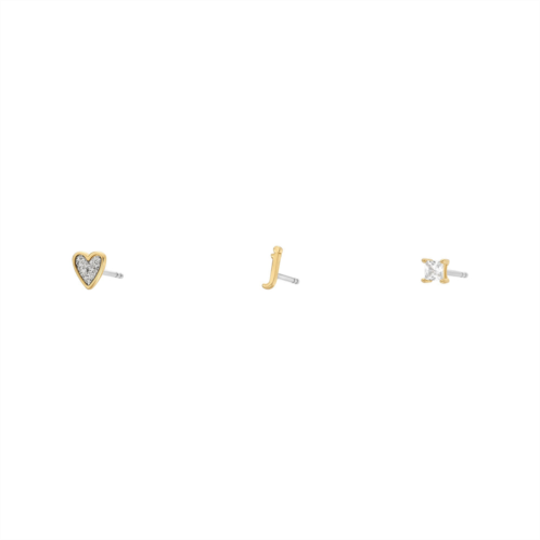 Fossil womens initials gold-tone brass stud earring set