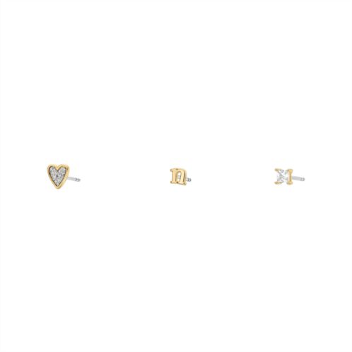 Fossil womens initials gold-tone brass stud earring set