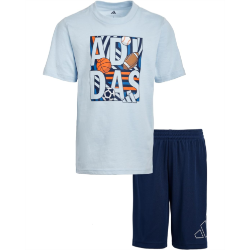 Adidas Kids Essential Cotton Graphic Tee Shorts Set (Toddler/Little Kid)