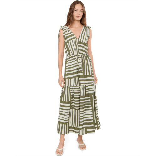 Womens Calvin Klein Sleeveless V-Neck Striped Gauze Midi