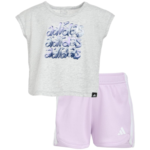 Adidas Kids Back Pleated Heather Tee Mesh Shorts Set (Infant)