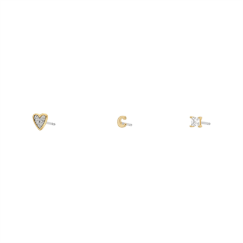 Fossil womens initials gold-tone brass stud earring set