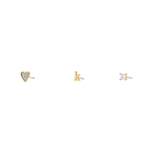 Fossil womens initials gold-tone brass stud earring set