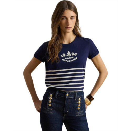 POLO RALPH LAUREN Striped Embroidered-Logo Jersey Tee