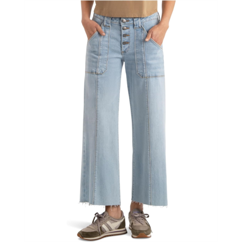 KUT from the Kloth Meg High-Rise Wide Leg Patch Pockets Exposed Button with Raw Hem