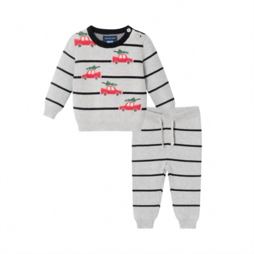 Andy & Evan boys stripe holiday car sweater set in grey