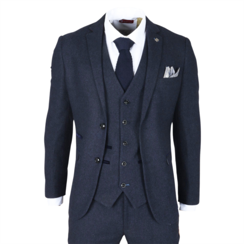 Oliver Tweed (Infinity Leather) mens navy blue wool blend Tweed formal blazer