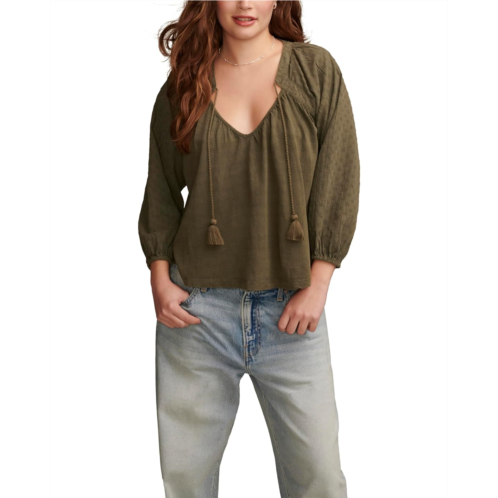 Womens Lucky Brand Knit Mix Peasant Blouse