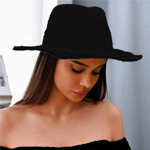 FASHNZFAB frayed brim woven fedora sun hat
