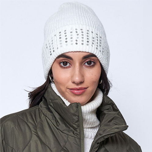 FASHNZFAB solid ribbed sequin cuff beanie hat