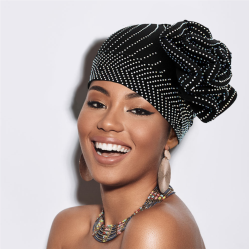 FASHNZFAB bling studded flower pointed turban hat