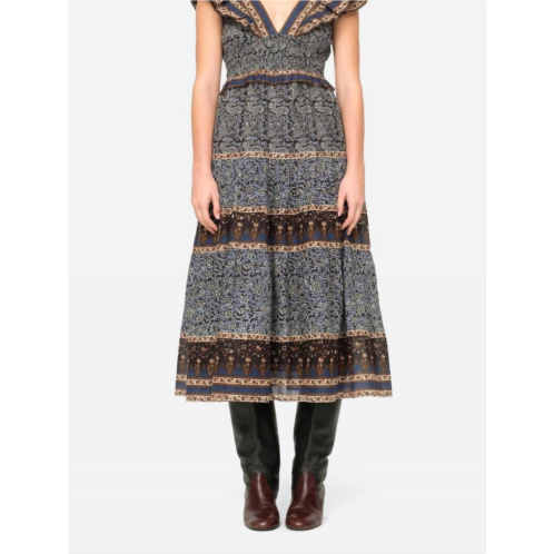 SEA ivette flutter sleeve smocked midi dress in black
