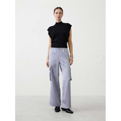 bananarepublic Wide-Leg Mid-Rise Satin Pull-On Cargo Pant