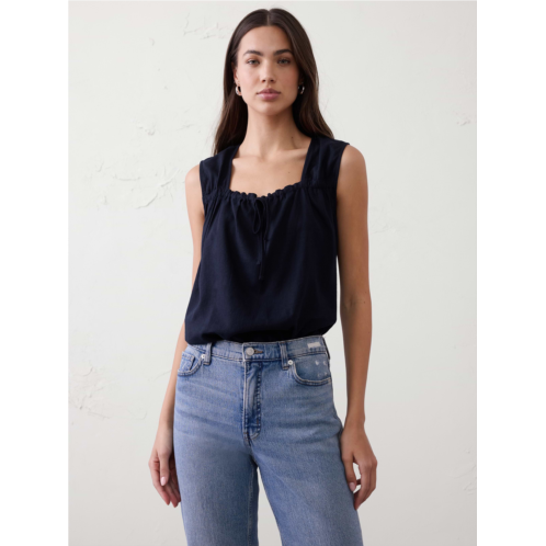 bananarepublic Linen-Blend Tied Popover Top