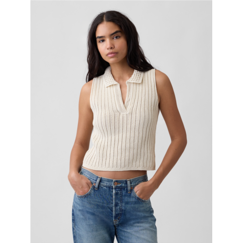 Gap Sleeveless Crochet Collared Top