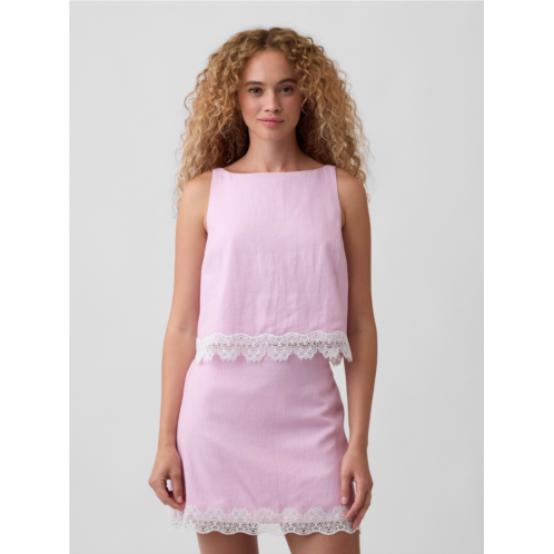 Gap Linen-Blend Lace-Hem Apron Top