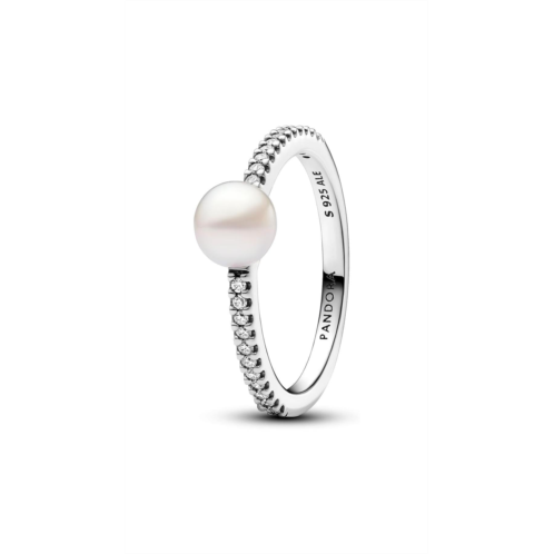 Pandora treated freshwater cultured pearl & pave ring