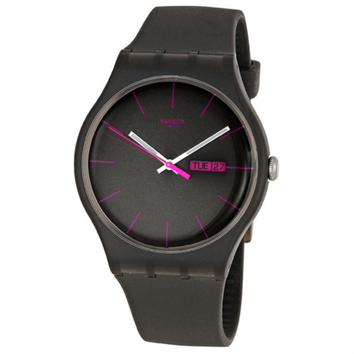 Swatch Rebel Brown Dial Brown Rubber 41 mm Watch