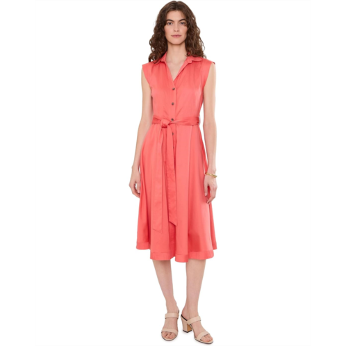 Womens Calvin Klein Short Sleeve Self Tie Cotton Midi A-Line