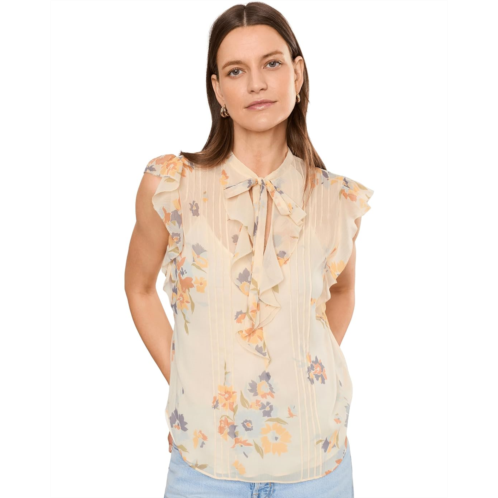 POLO Ralph Lauren Womens Lauren Ralph Lauren Floral Pintucked Tie Neck Blouse