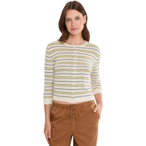 Womens Vince Striped 3/4 Sleeve Cardi