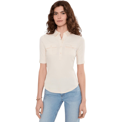 POLO Ralph Lauren Womens Lauren Ralph Lauren Rib-Knit Elbow-Sleeve Collared Top