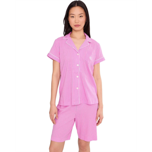 POLO Ralph Lauren Womens Lauren Ralph Lauren Knit Short Sleeve Notch Collar Bermuda Pj Set