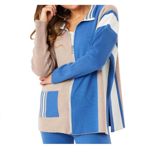 Angel Apparel two tone stripe detail jacket in denim/multi