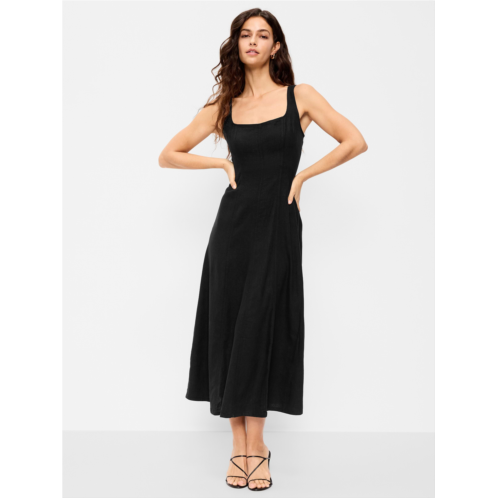 OldNavy Fit & Flare Sleeveless Linen-Blend Midi Dress