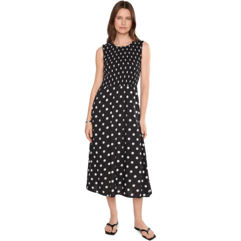 Calvin Klein Sleeveless Smocked Polka Dot Midi