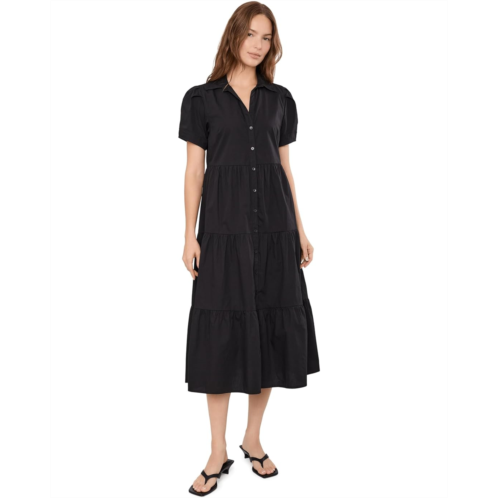 Calvin Klein Puff Sleeve Cotton Tiered A-Line Midi