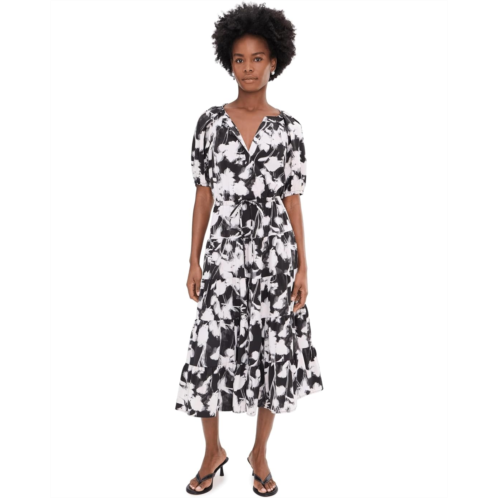 Calvin Klein Puff Sleeve Commuter Floral Tiered Midi