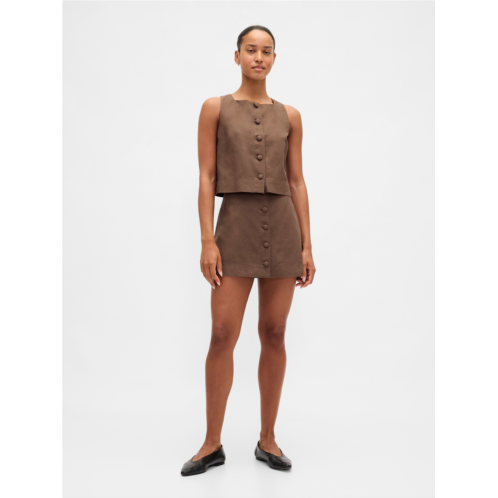 Gap Linen-Blend Button-Front Mini Skort