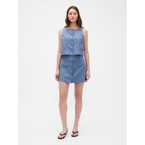 Gap Linen-Blend Button-Front Mini Skort