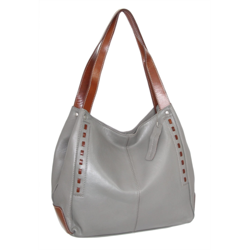 Nino Bossi whipstitch leather satchel in stone