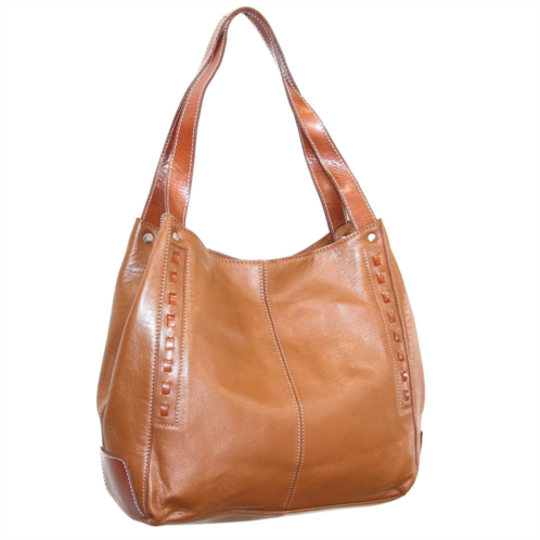 Nino Bossi whipstitch leather satchel in cognac