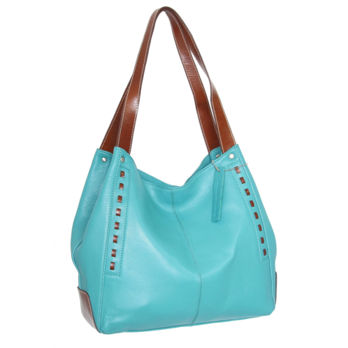Nino Bossi whipstitch leather satchel in turquoise