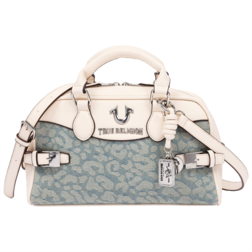 True Religion brooks leopard denim belted satchel with horseshoe charm and detachable crossbody strap
