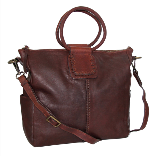 Nino Bossi leather ring handle tote w/ strap in walnut