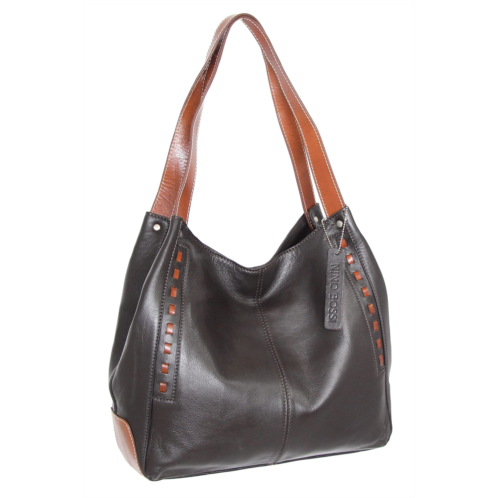 Nino Bossi whipstitch leather satchel in chocolate