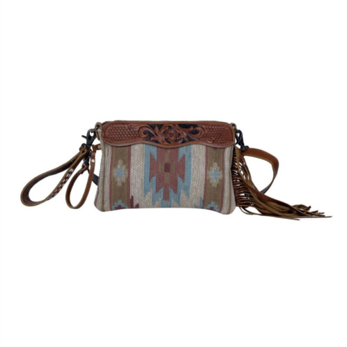 Myra Bags womens tassels hand tooled leather bag in brown
