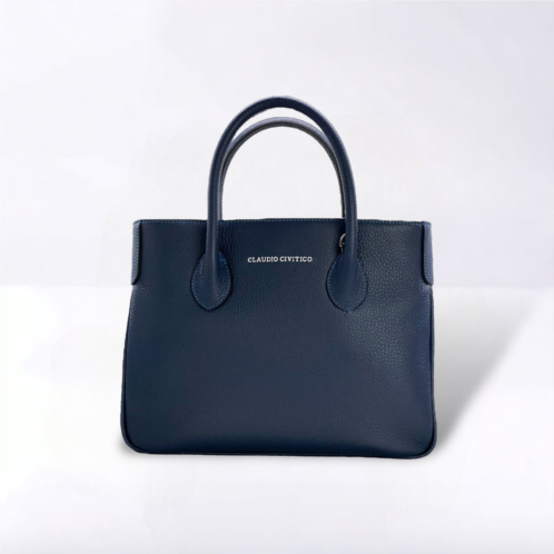 CLAUDIO CIVITICO blue satchel purse with silver hardware